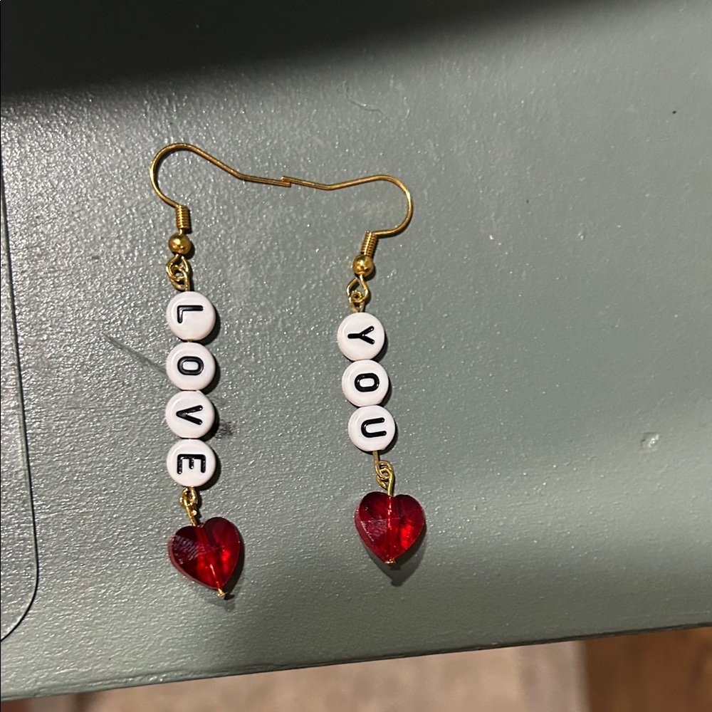 Handmade Love You Sparkly Heart Earrings